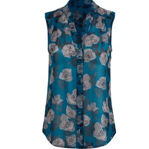 cabi Engrave Top, #4180, M, EUC, Teal with black floral print, sleeveless